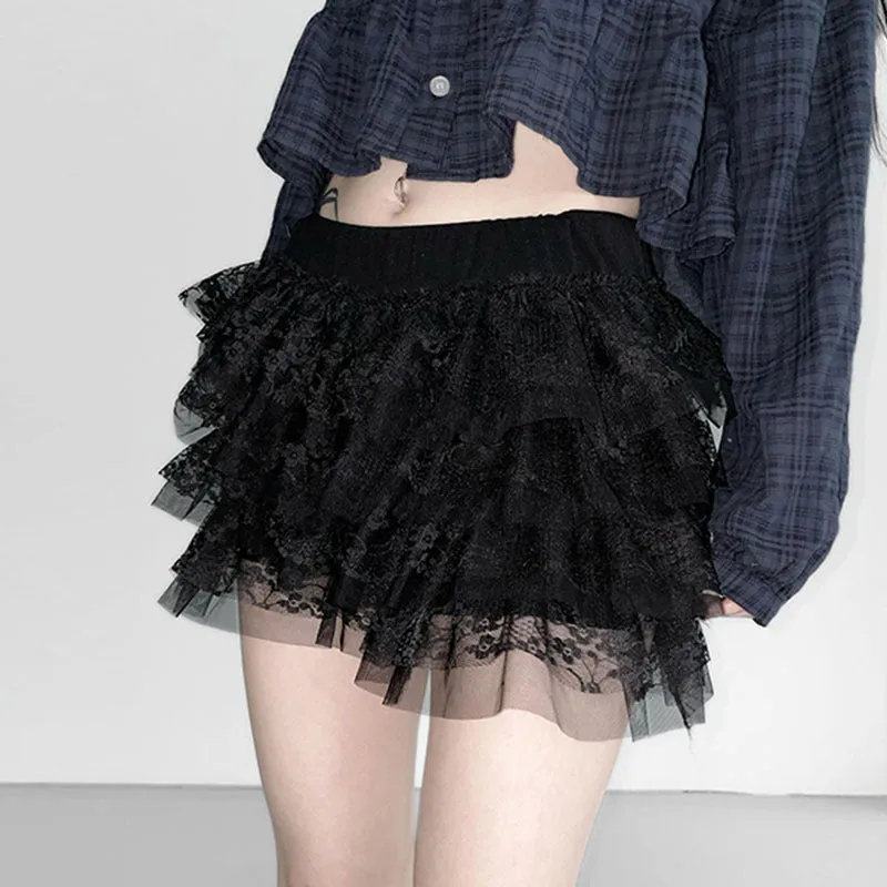 Lace A line ruched mini skirt