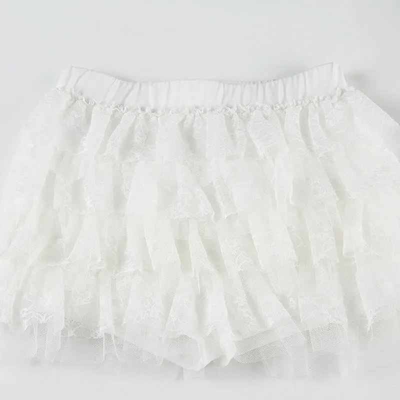 Lace A line ruched mini skirt