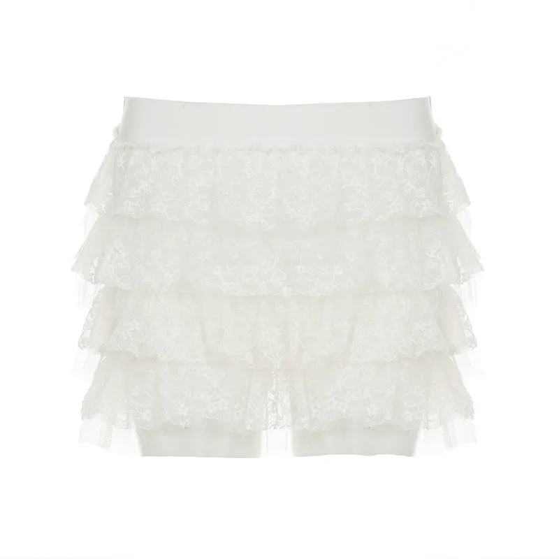 Lace A line ruched mini skirt