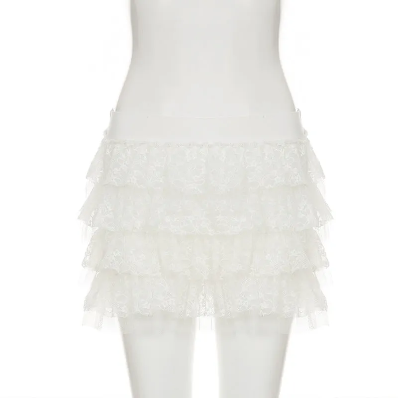 Lace A line ruched mini skirt
