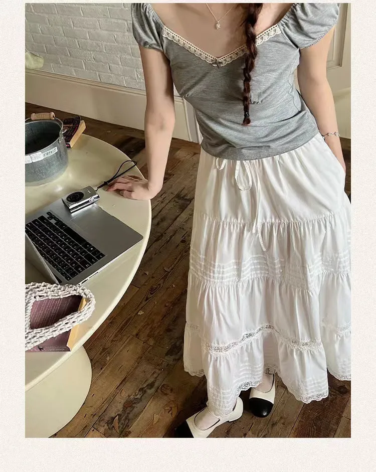 Lace A-line white skirt