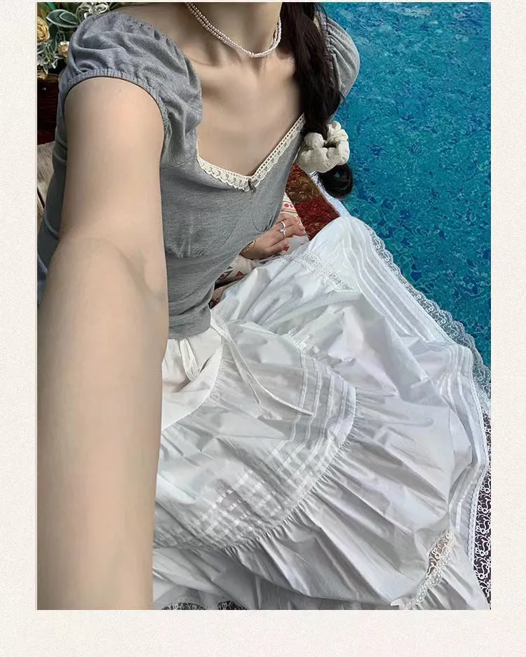 Lace A-line white skirt