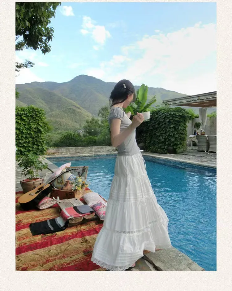 Lace A-line white skirt