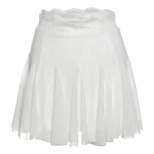 Lace hem A line mesh solid mini skirt