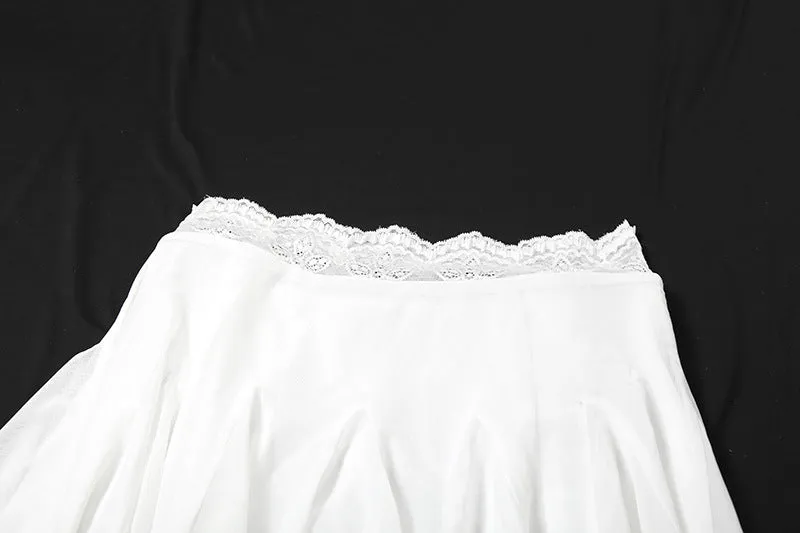 Lace hem A line mesh solid mini skirt