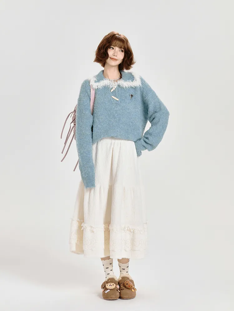 Lace-Panel A-Line Midi Cake Skirt