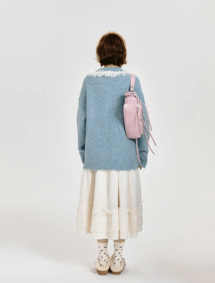 Lace-Panel A-Line Midi Cake Skirt