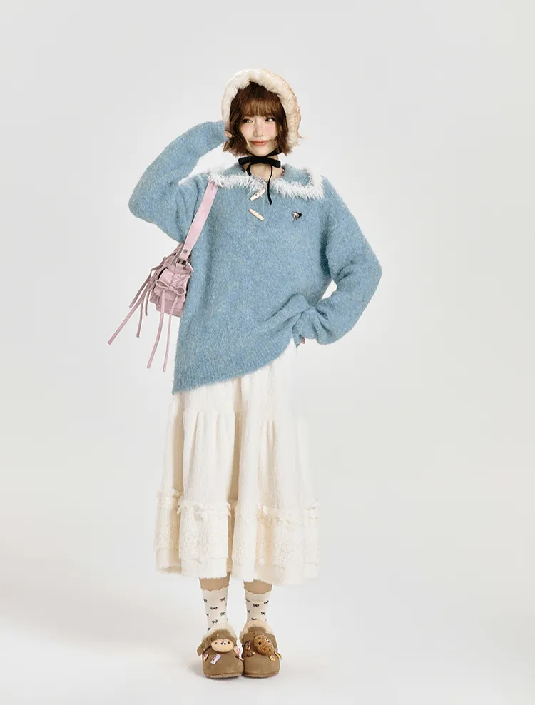 Lace-Panel A-Line Midi Cake Skirt