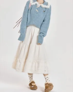 Lace-Panel A-Line Midi Cake Skirt