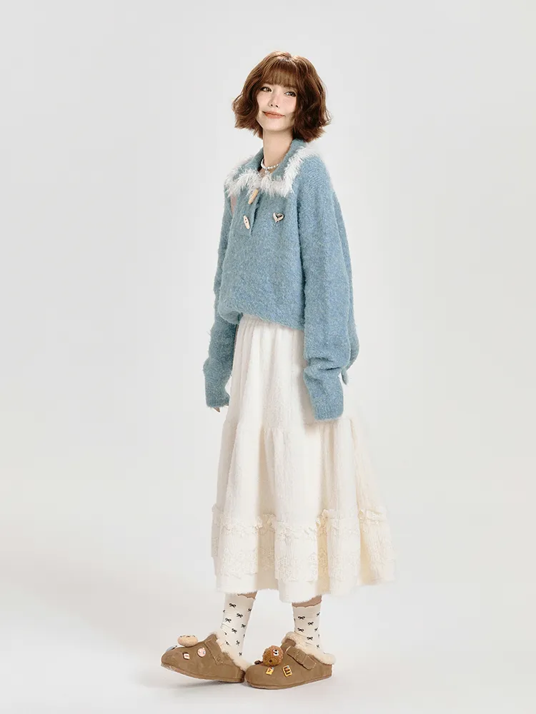 Lace-Panel A-Line Midi Cake Skirt