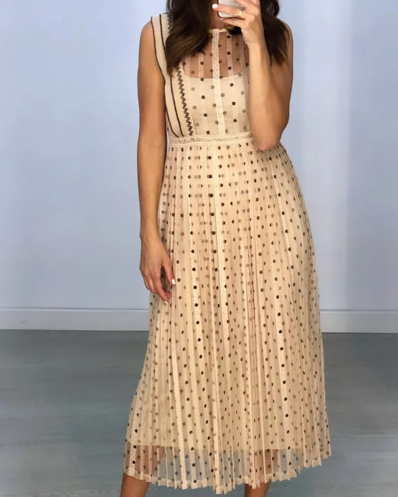 Lace Polka Dot Splicing Midi Floral Dresses