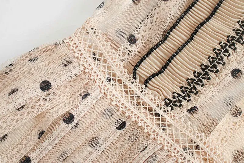 Lace Polka Dot Splicing Midi Floral Dresses