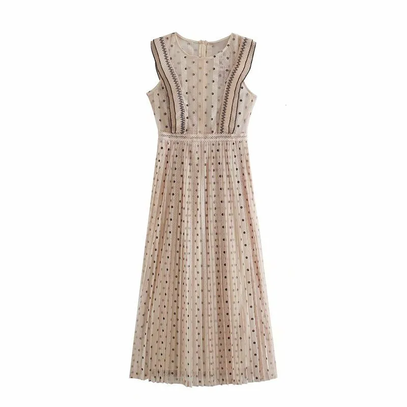 Lace Polka Dot Splicing Midi Floral Dresses