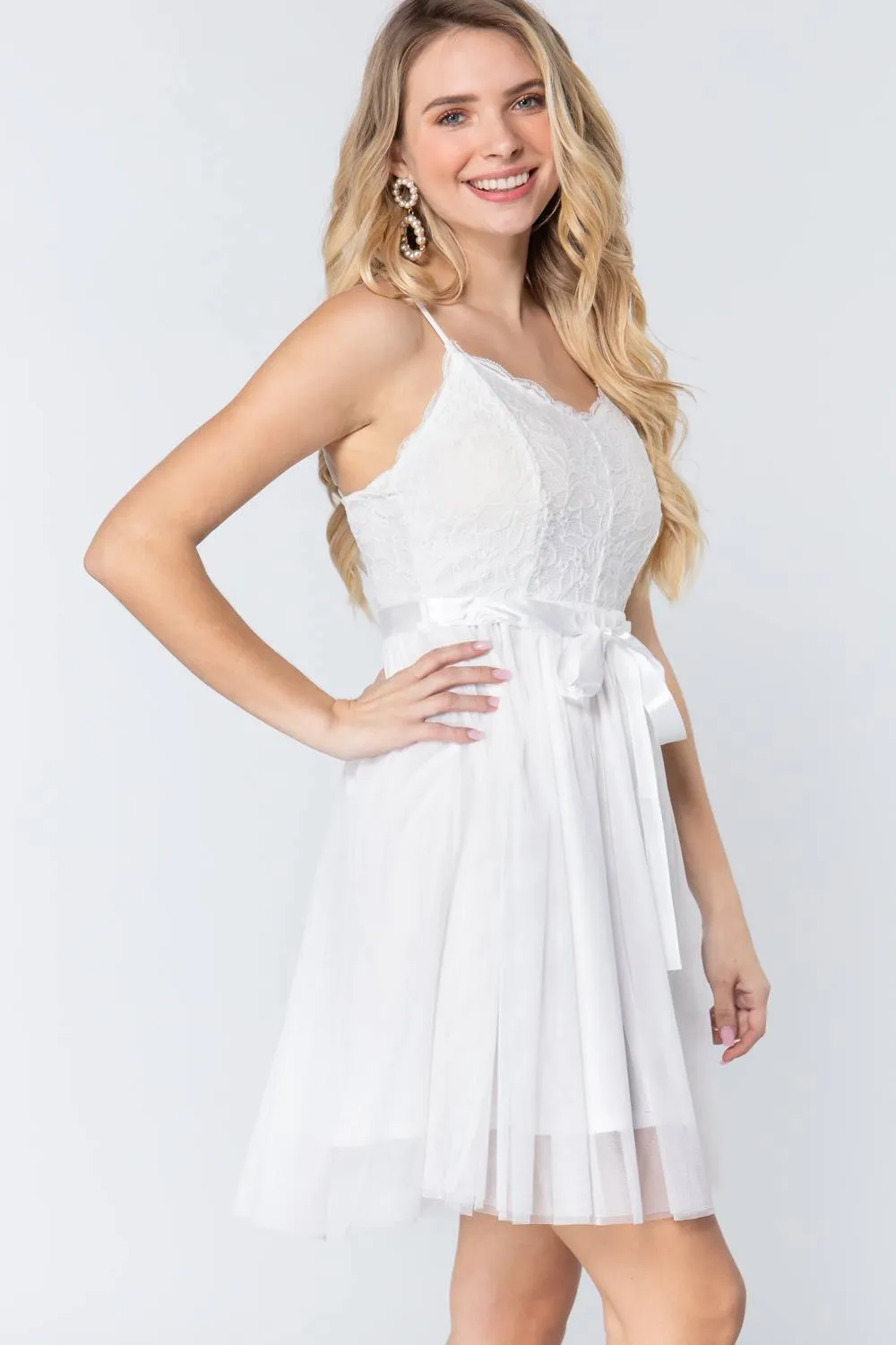 Lace Stiff Meshed Cami Mini Dress
