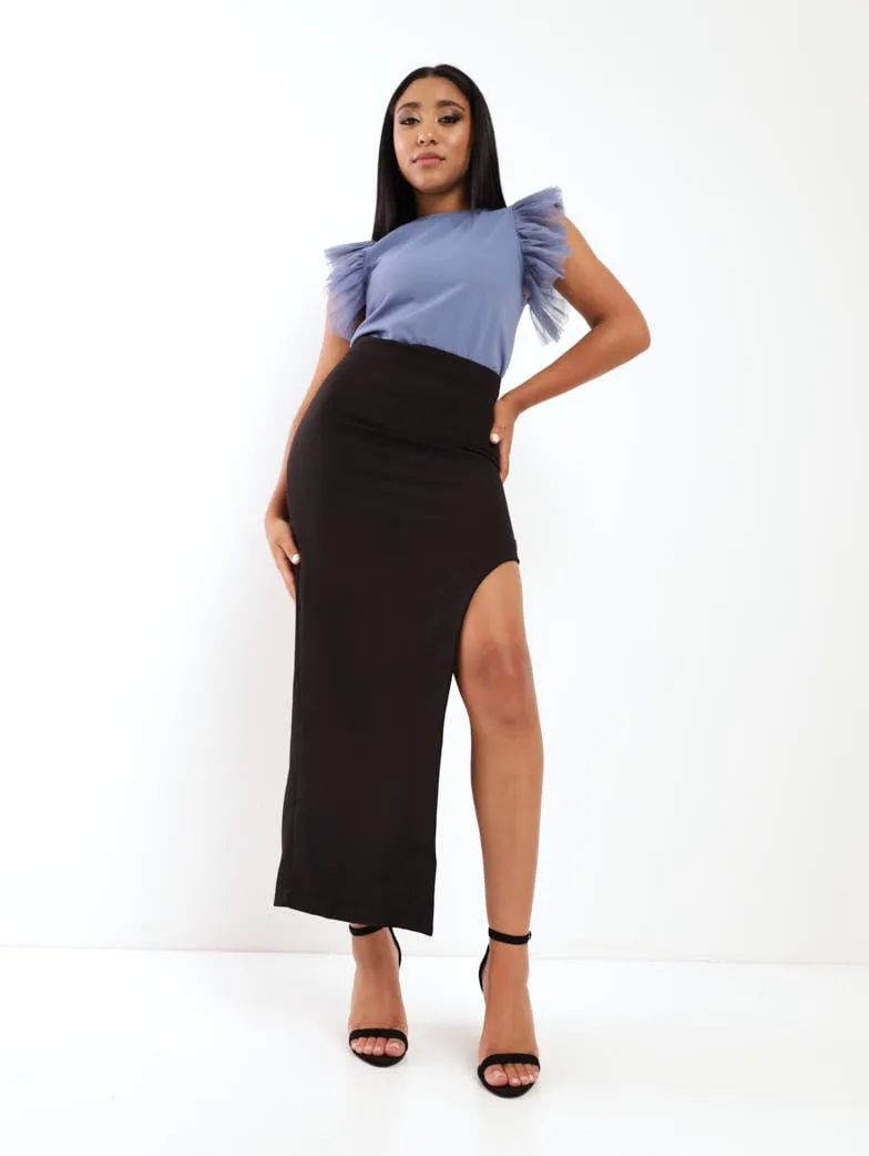 Ladies Asymmetrical Pencil Skirt - Black