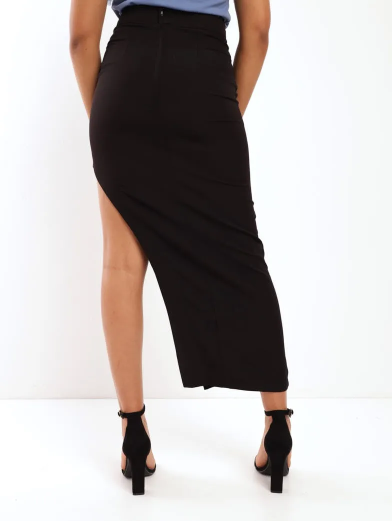 Ladies Asymmetrical Pencil Skirt - Black