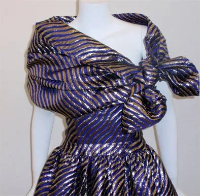 LANVIN Purple and Gold Lurex Silk Cocktail Dress and Wrap