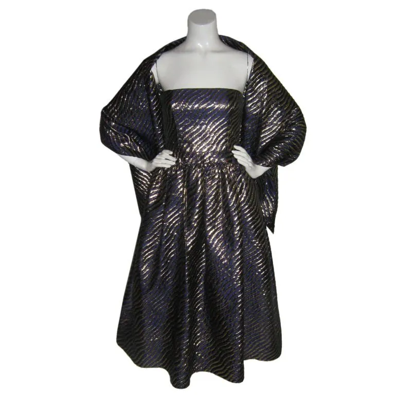 LANVIN Purple and Gold Lurex Silk Cocktail Dress and Wrap