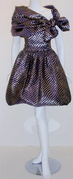 LANVIN Purple and Gold Lurex Silk Cocktail Dress and Wrap
