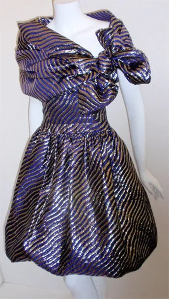 LANVIN Purple and Gold Lurex Silk Cocktail Dress and Wrap