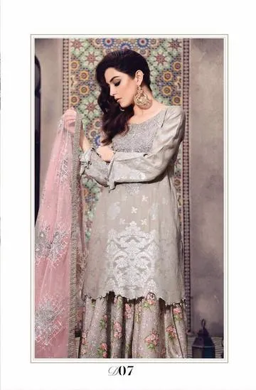 Latest Pakistani Sharara Dress in Skin Brown and Pink - E518