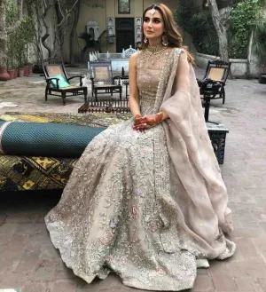 Latest Pakistani Wedding Maxi in Light Beige # B2059