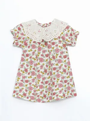LCW baby Ecru Baby Collar Long Sleeve Floral Baby Girl Dress