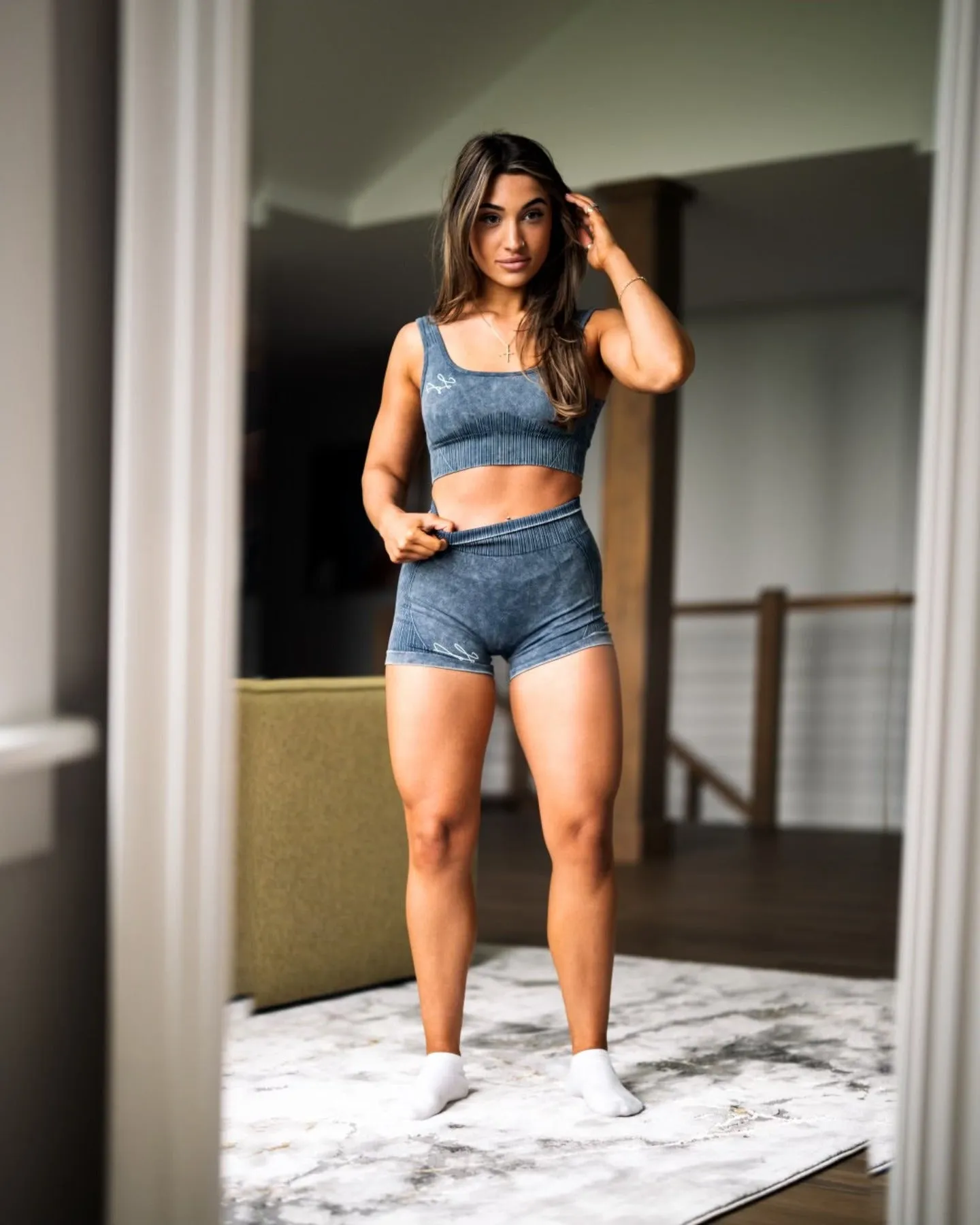 Lena Faded Blue Seamless Sports Bra