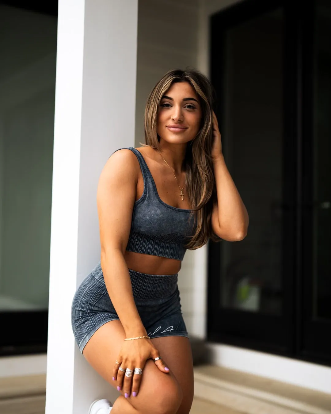 Lena Faded Blue Seamless Sports Bra