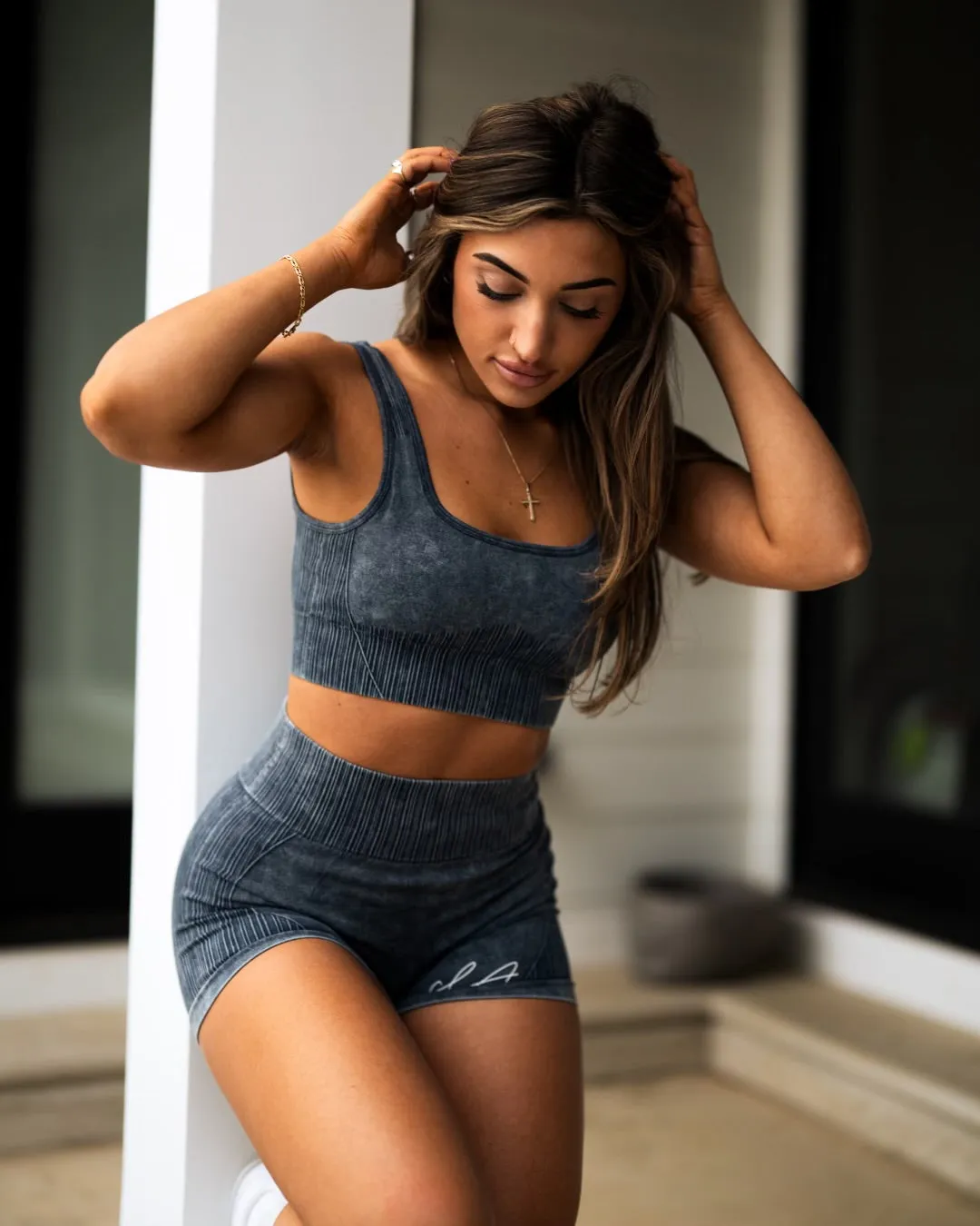 Lena Faded Blue Seamless Sports Bra