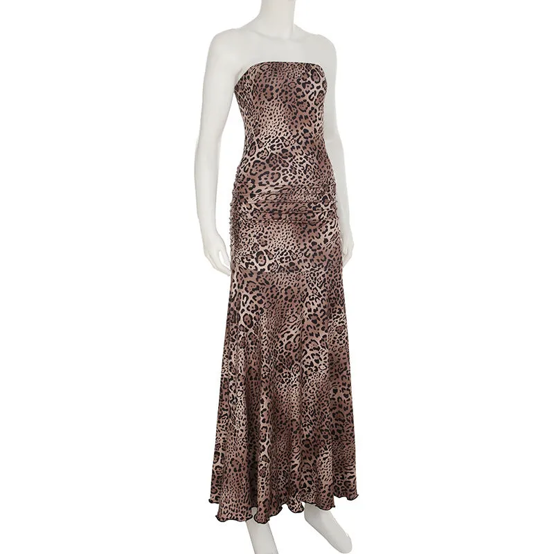 Leopard Print Tube Top Maxi Dress