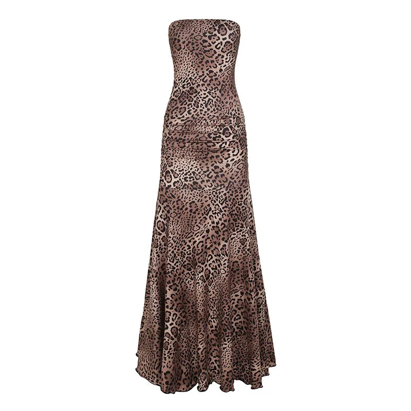 Leopard Print Tube Top Maxi Dress