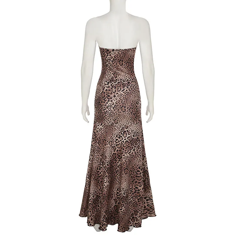 Leopard Print Tube Top Maxi Dress
