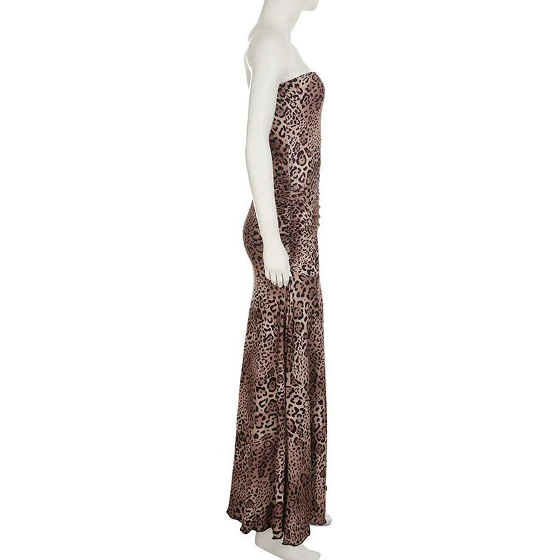 Leopard Print Tube Top Maxi Dress
