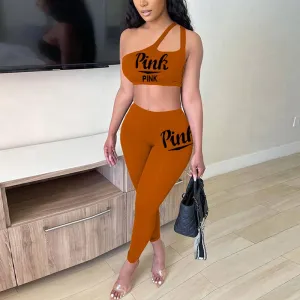 Letter Print Crop Top & Slim Pants Set