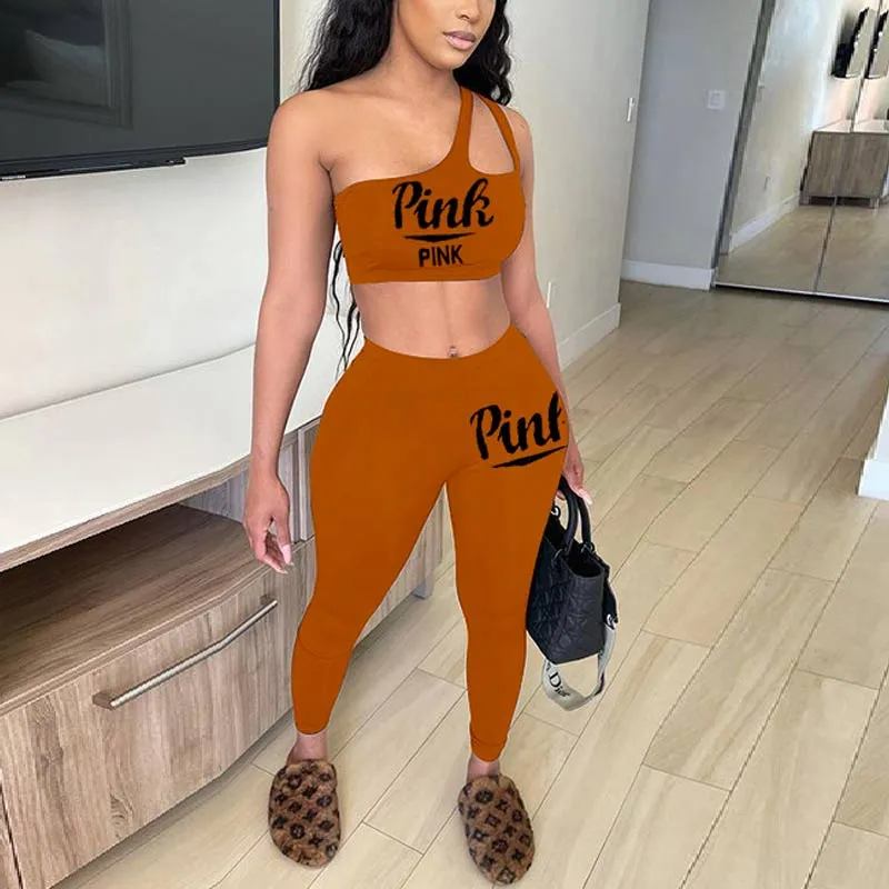 Letter Print Crop Top & Slim Pants Set