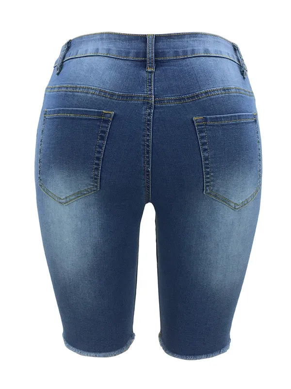 Lift The Hips Women's Ripped Mid Waist Denim Bermuda Shorts