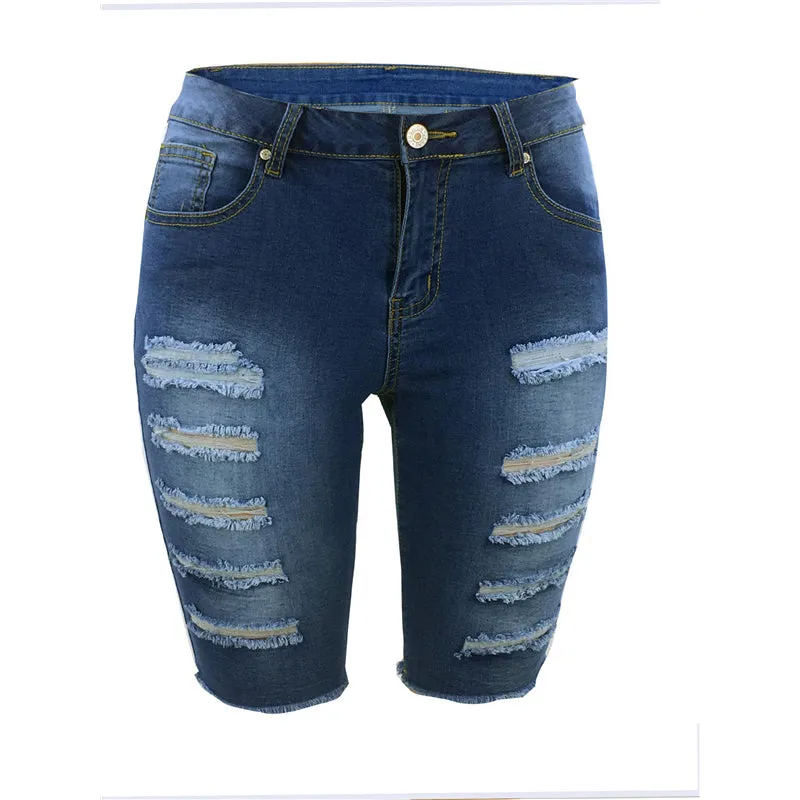 Lift The Hips Women's Ripped Mid Waist Denim Bermuda Shorts