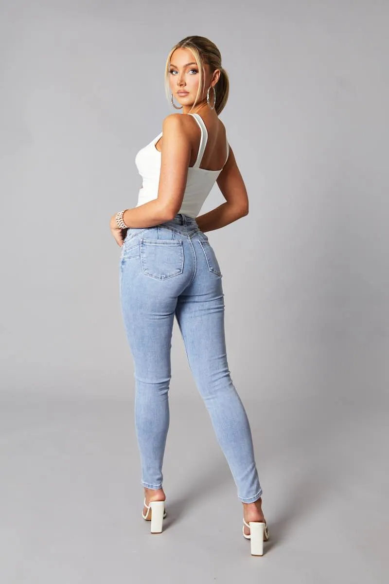 Light Blue High Waist Skinny Jeans - Nixi