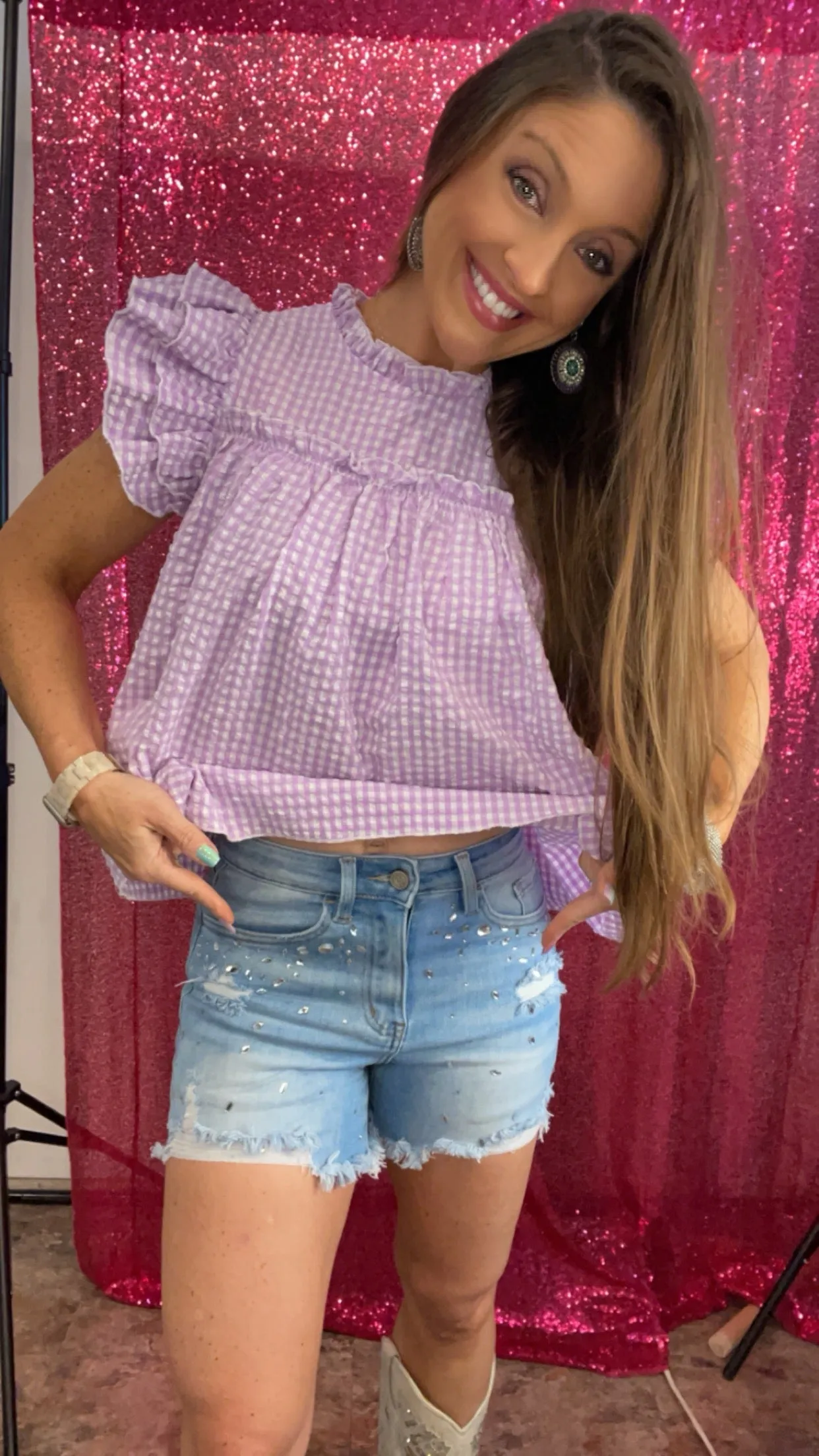 Lightwashed Rhinestone Distressed Denim Shorts