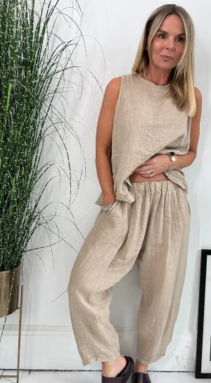 Linen Cropped Pant - camel