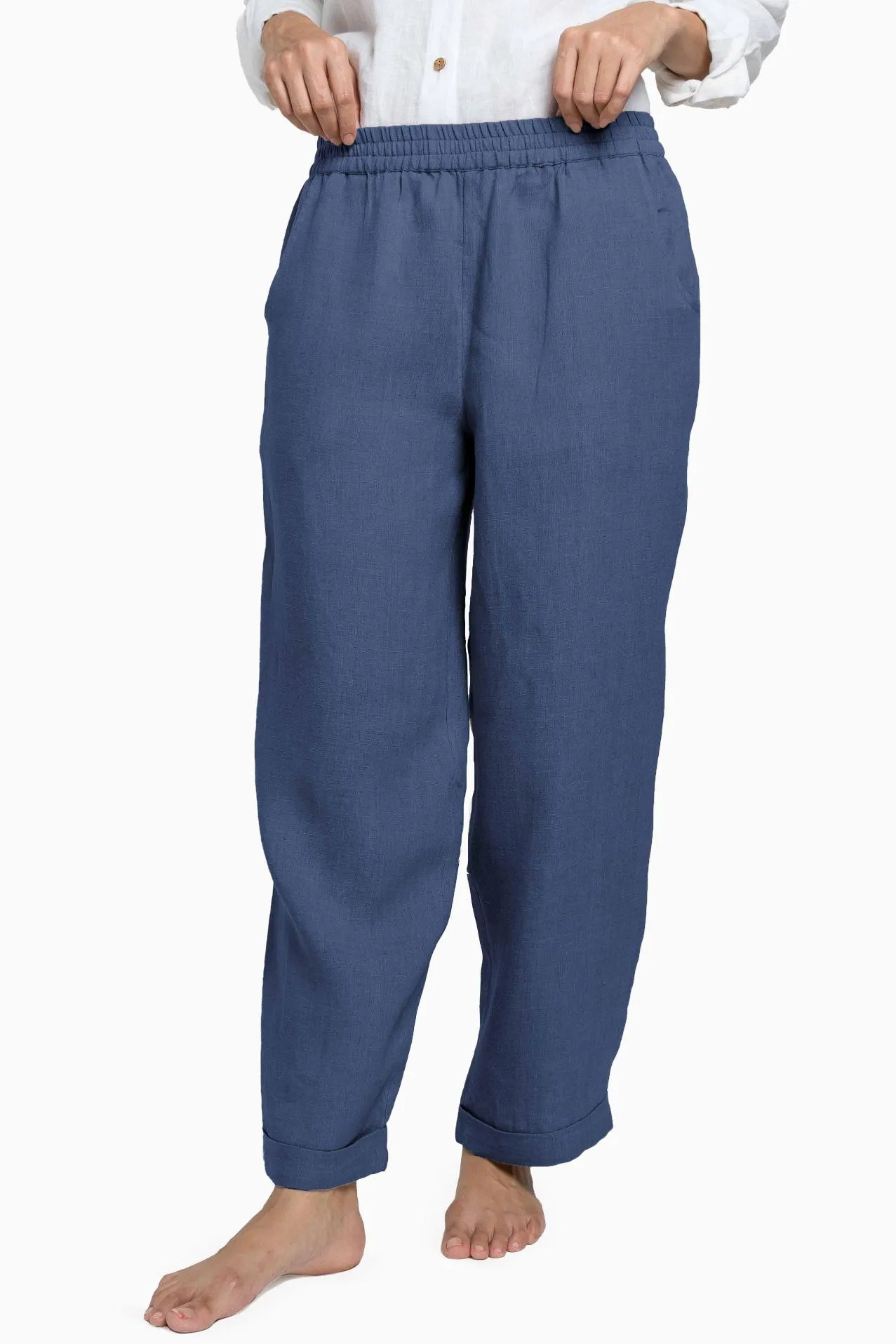 Linen Jude Pant-Midnight Green
