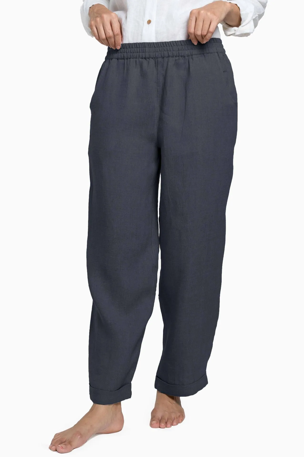 Linen Jude Pant-Midnight Green