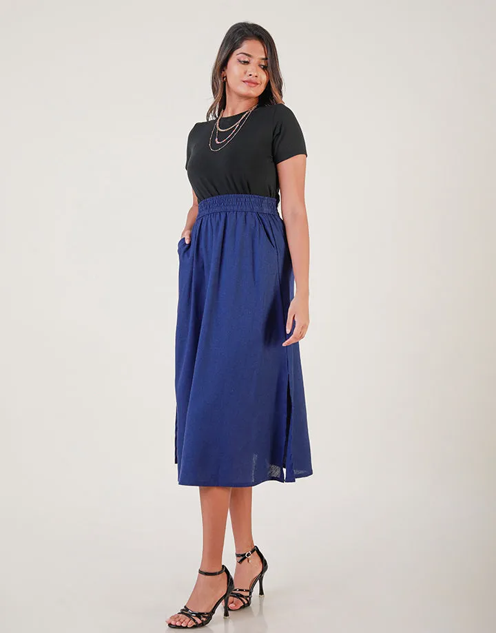 Linen Midi Skirt with Side Pockets