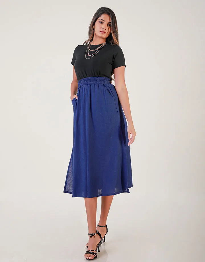 Linen Midi Skirt with Side Pockets
