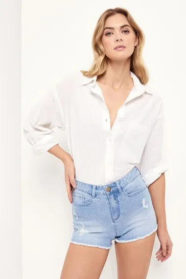 Lipsy Raw Hem Mid Rise Denim Shorts