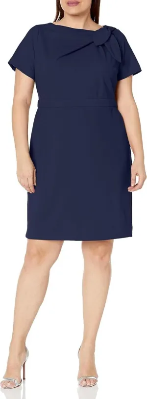 London Times Women's Plus Size Polished Sheath Dress T6600W Navy Blue 22W