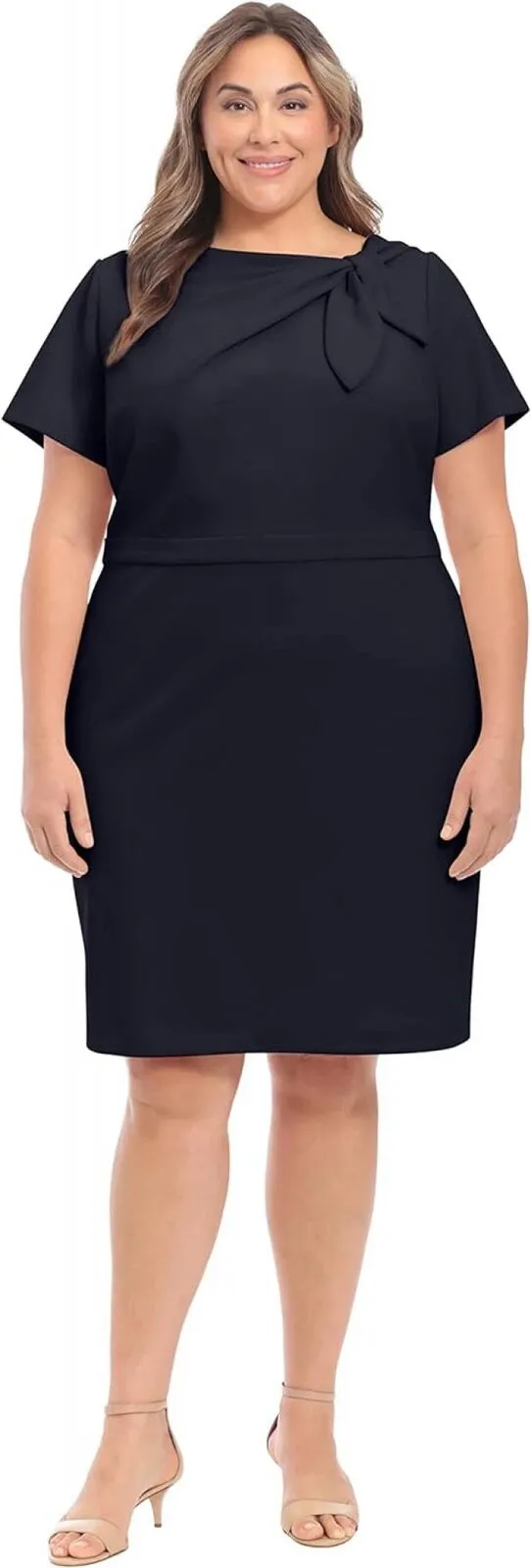 London Times Women's Plus Size Polished Sheath Dress T6600W Navy Blue 22W