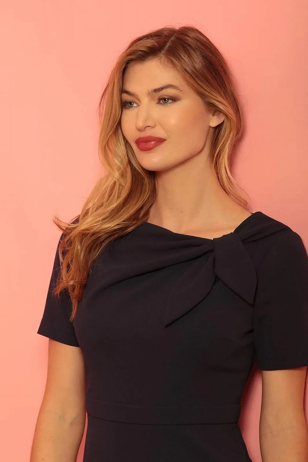 London Times Women's Plus Size Polished Sheath Dress T6600W Navy Blue 22W