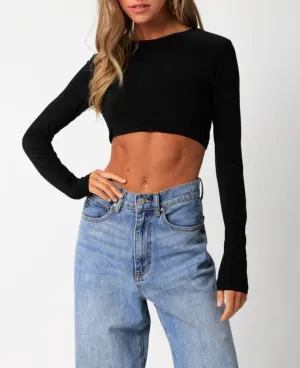 Long Sleeve Open Back Crop Top
